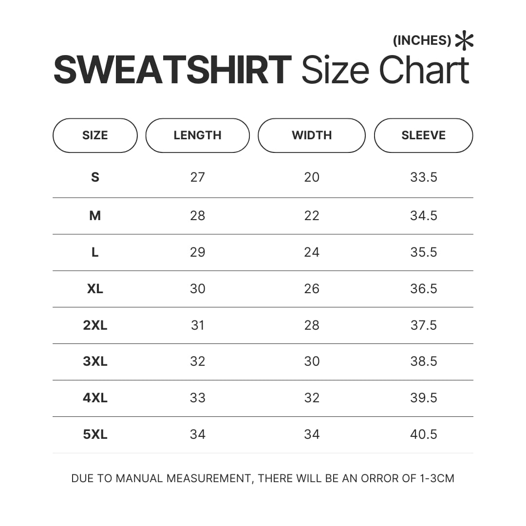 Sweatshirt Size Chart - Naruto Gifts Store