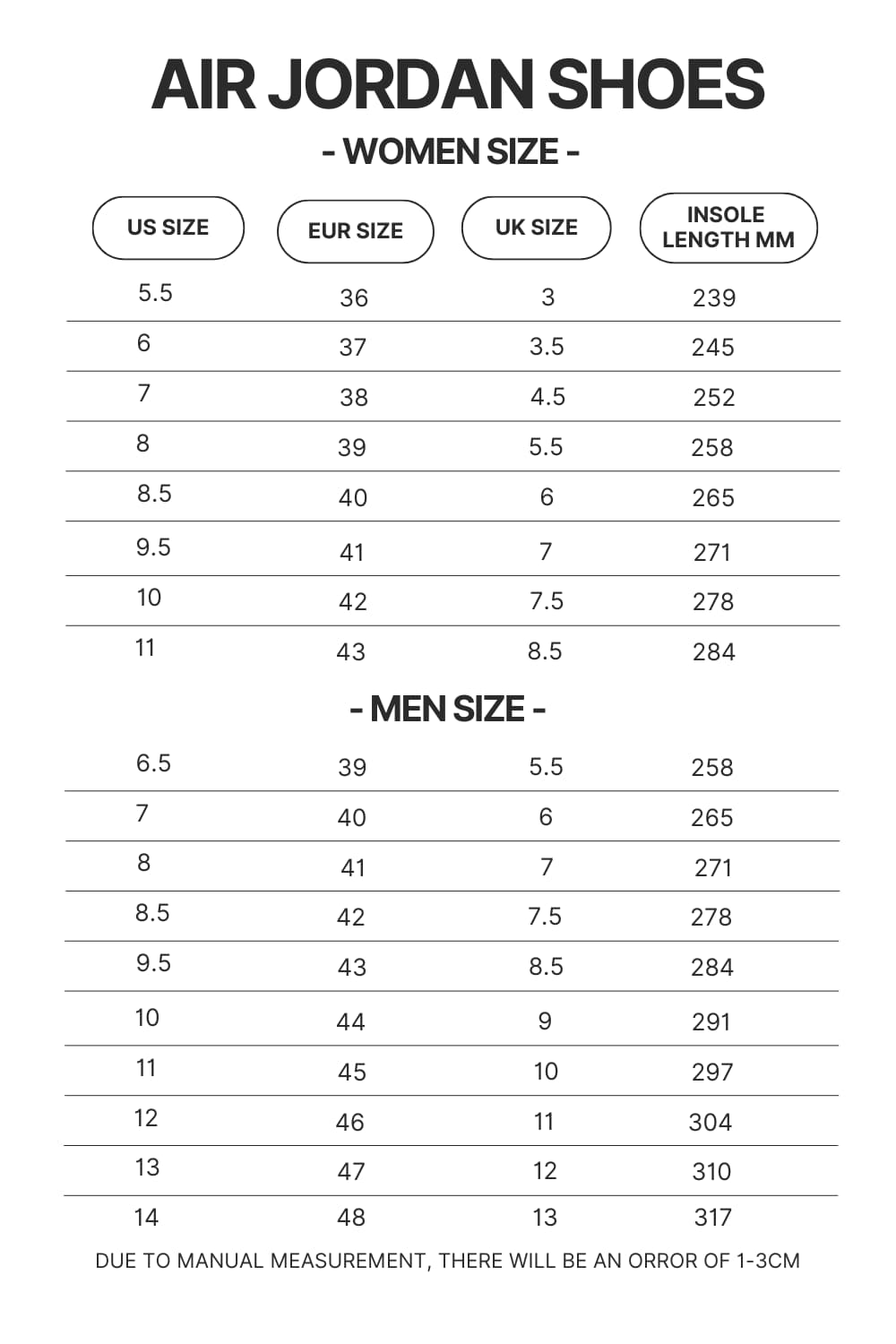 Air Jordan Shoes Size Chart - Naruto Gifts Store