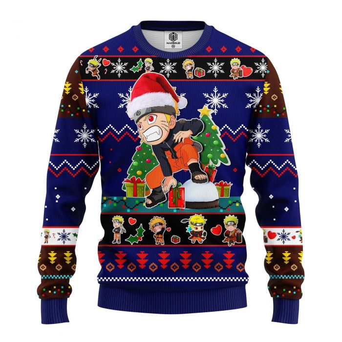 Naruto Kid Ugly Christmas Sweater Brown Blue